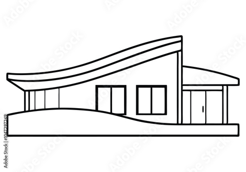 modern house One continuous line drawing. Flat roof house or commercial building. isolated on white background. Vector illustration