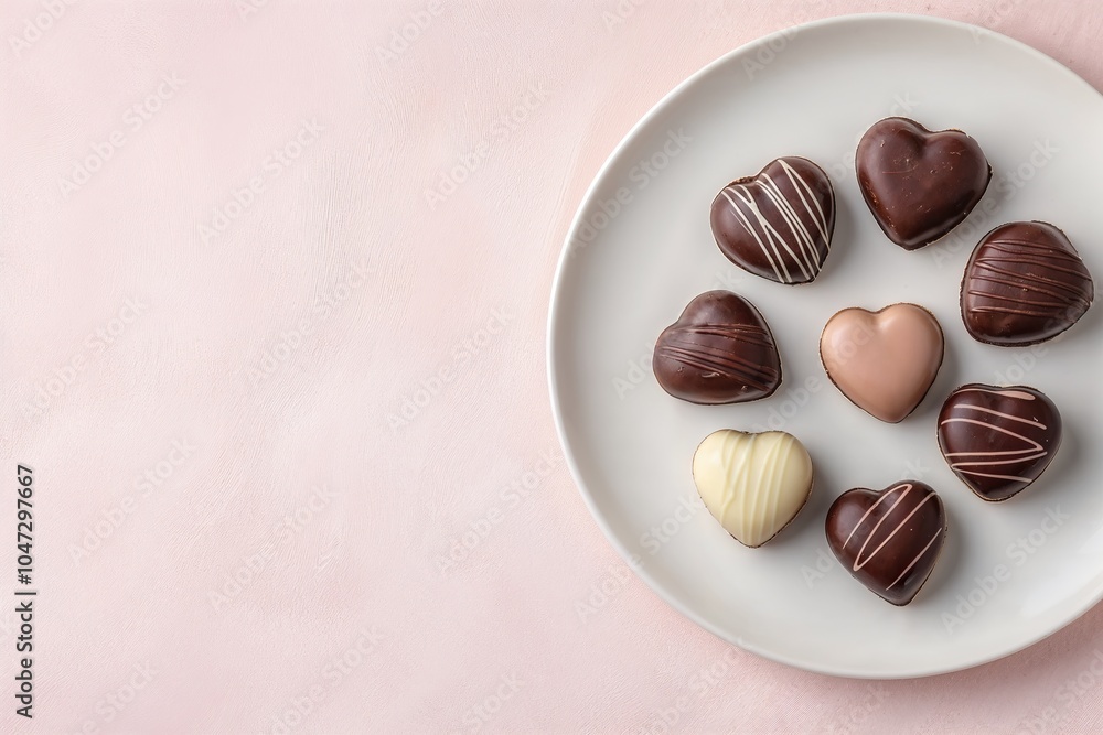 Heart-shaped chocolates on a plate for Valentine's Day Heart-shaped chocolates on a plate for Valentine's Day
