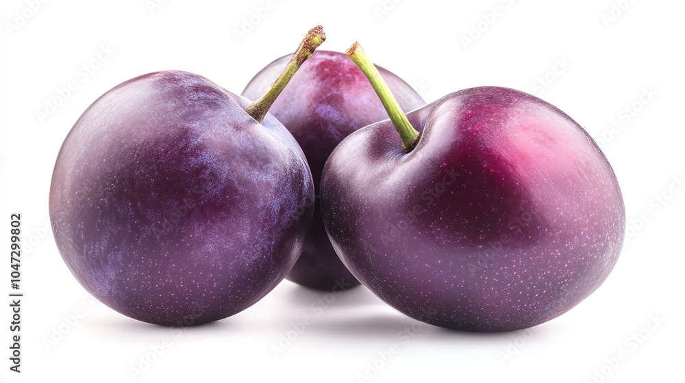 Fototapeta premium Fresh and vibrant purple plums arranged together, showcasing their smooth skin and natural shine, ideal for culinary or health themes.