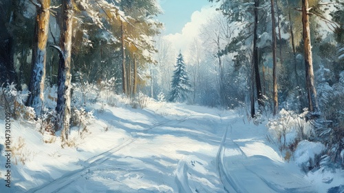 Wallpaper Mural Solitary snowy path in winter forest, surrounded by frosted trees and gentle snowdrifts. Torontodigital.ca