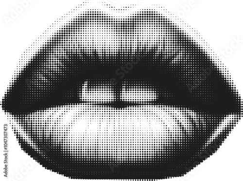 Vintage Female Lips Illustration with Slightly Open Mouth and Visible Teeth