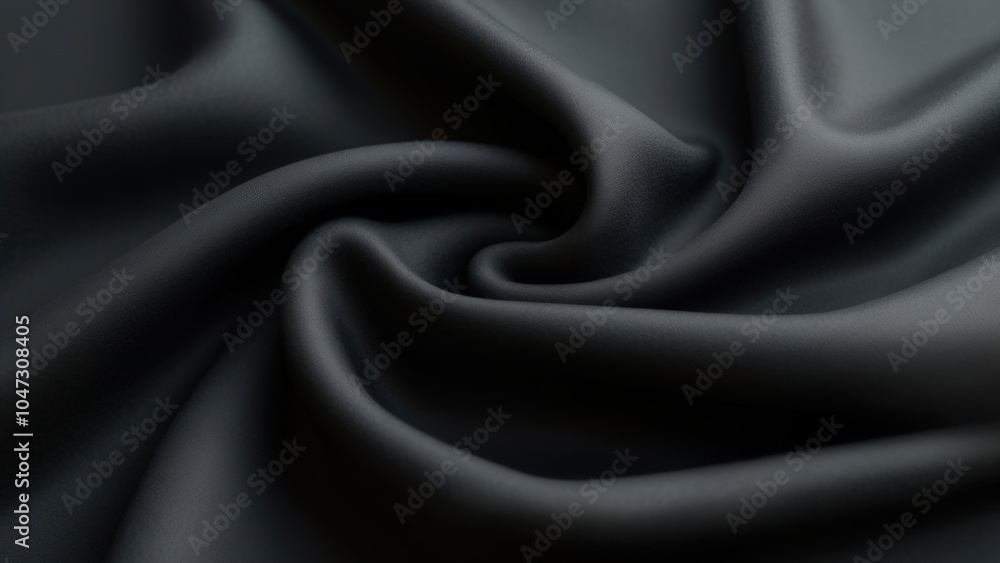 Fototapeta premium Featuring the intricate texture of black fabric, with soft, rich material, delicate ripples, and subtle shadows, highlighting the elegance and simplicity of a modern design.