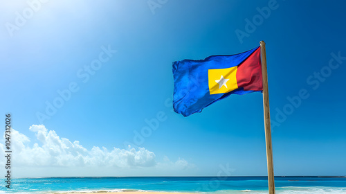 A Vivid Representation of the Cape Verde Flag Amidst a Stunning Tropical Landscape photo