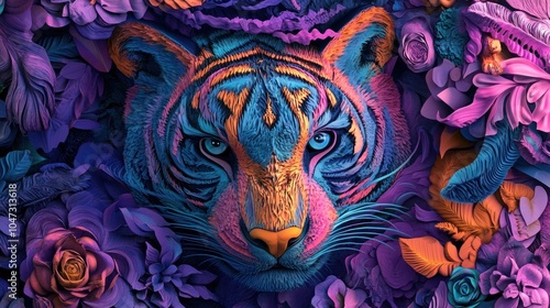 Wallpaper Mural Vibrant animal textures in colorful 3D relief, modern geometric patterns, high definition with intricate design. Torontodigital.ca