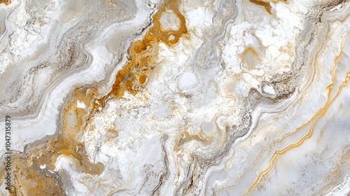 White marble with beige accents, creating a calming and smooth swirling marble pattern.