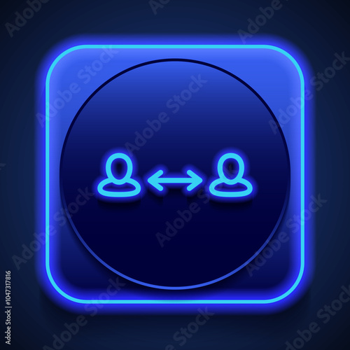 Social distance simple icon vector. Flat design. Blue neon style on button. With shadow