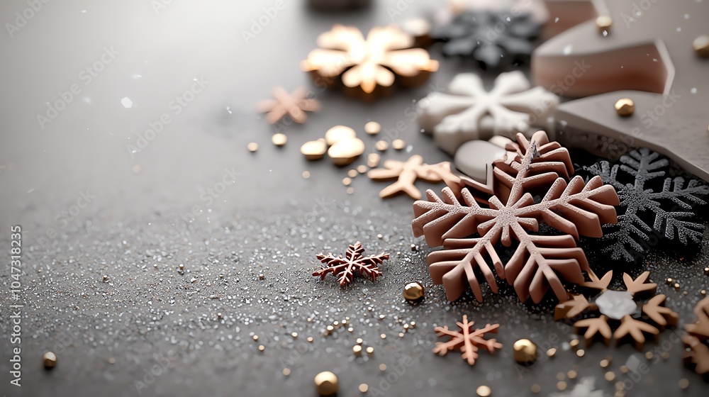 Red and black snowflakes on a frosty window, 3D illustration Red and black snowflakes on a frosty window, 3D illustration