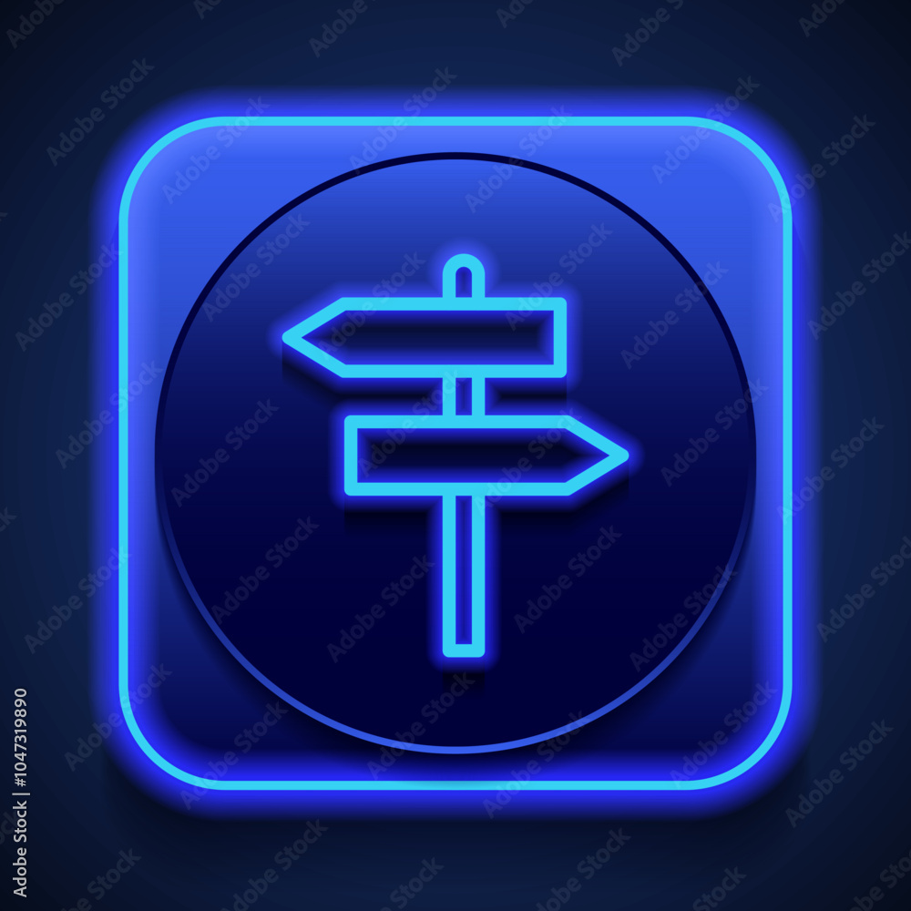 Fototapeta premium Signpost simple icon vector. Flat design. Blue neon style on button. With shadow