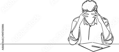 continuous single line drawing of stressed and frustrated young businessman, line art vector illustration