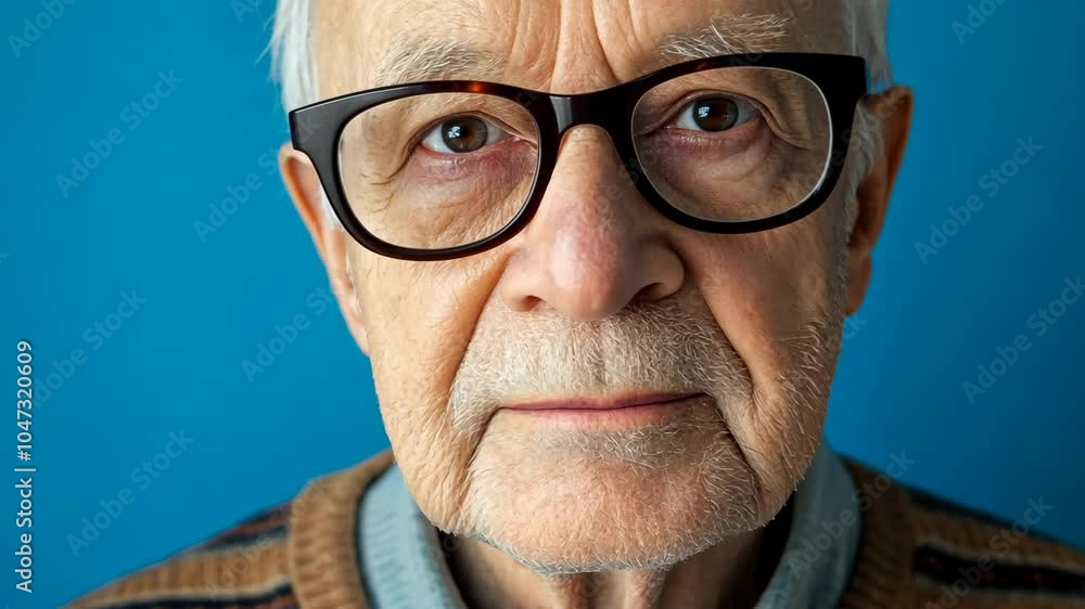 An older man with glasses looks directly at the camera An older man with glasses looks directly at the camera