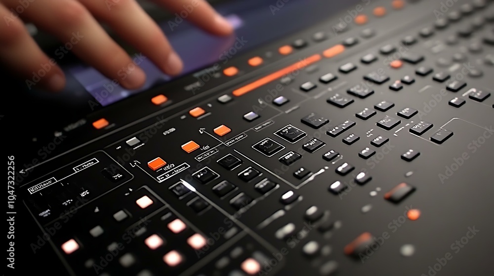 Close-up of a hand using a video editing interface, adjusting the timeline in a sleek software environment, focusing on smooth transitions Close-up of a hand using a video editing interface, adjusting the timeline in a sleek software environment, focusing on smooth transitions