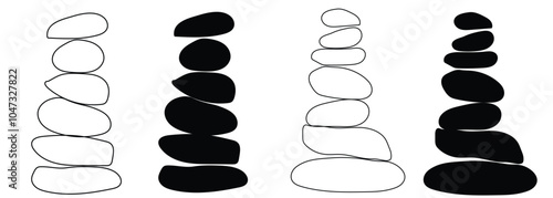 Balance rock icon vector illustration. Zen stones design elements. Harmony symbol. Meditation sign. Simple pebble isolated silhouettes for spa, wellness, beauty cards, Buddhism concept.