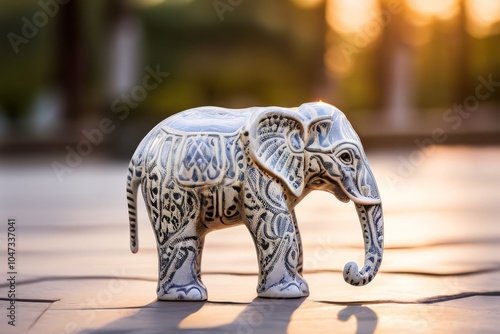 marble is a sturdy elephant made of polished marble with intrica photo