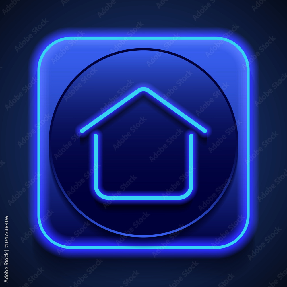 House. home simple icon vector. Flat design. Blue neon style on button. With shadow House. home simple icon vector. Flat design. Blue neon style on button. With shadow