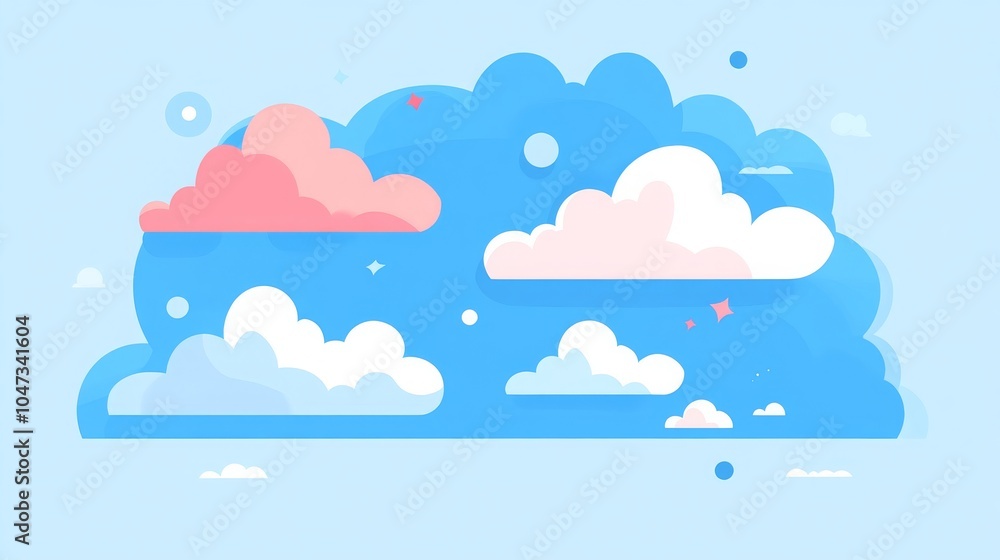 Illustration of sky with clouds in flat style, blue color, cartoon-like. - Illustration of sky with clouds in flat style, blue color, cartoon-like. -