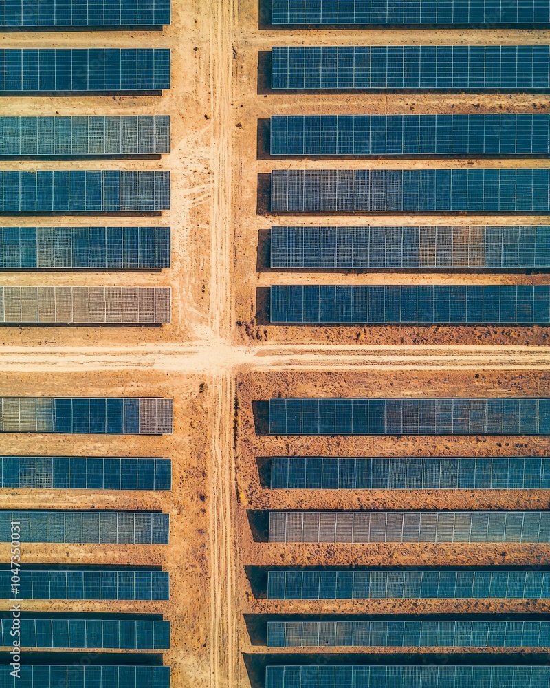 Aerial view of a solar power plant in a remote desert, sustainable energy Aerial view of a solar power plant in a remote desert, sustainable energy