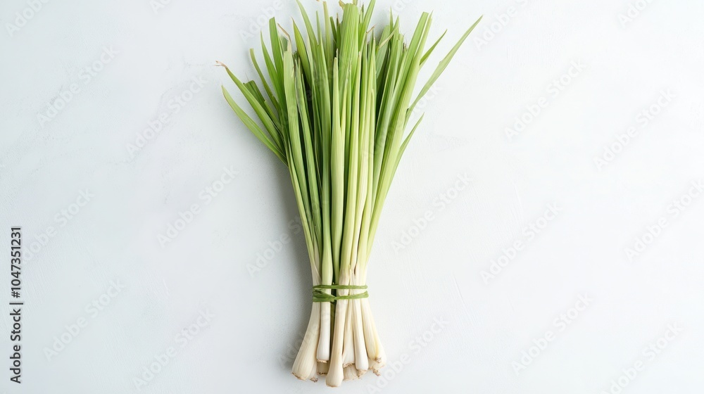 Bunch of Fresh Lemongrass Stalks on a White Surface