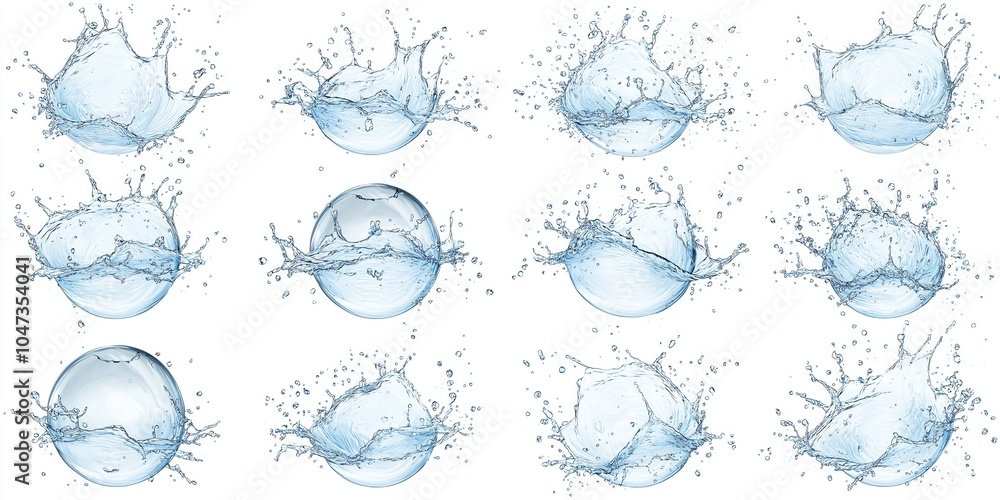 Fototapeta premium Water droplets exploding in a series of blue splashes