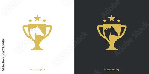Creative Horse Champion Logo. Horse Shoes and Trophy with Vintage Label Style, Stamp, Emblem Retro Hipster. Horse League Logo Icon Symbol Vector Design Template.