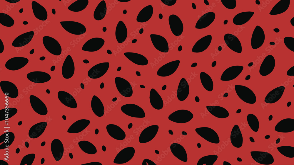 Obraz premium Red watermelon texture with abstract watermelon seeds pattern vector background