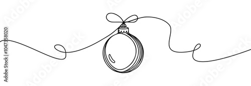 Christmas ball one line icon. Simple one continuous line drawing of christmas bauble isolated on white background.Holiday christmas decoration.