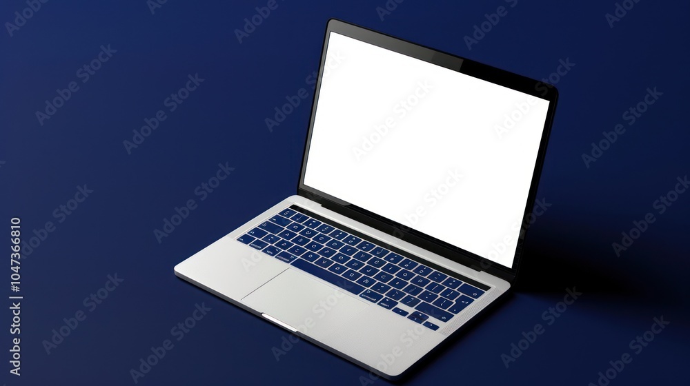 Modern Laptop with Blank Screen on Blue Background Modern Laptop with Blank Screen on Blue Background