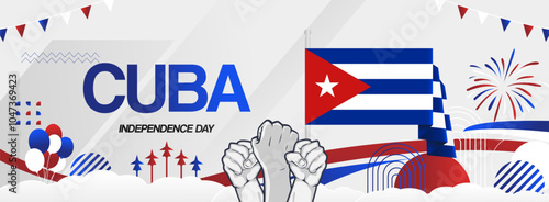 Cuba national day festive banner. Templates modern for national holiday celebration, greeting card, billboard, sport event backdrops. May 20. Happy Cuba Independence Day