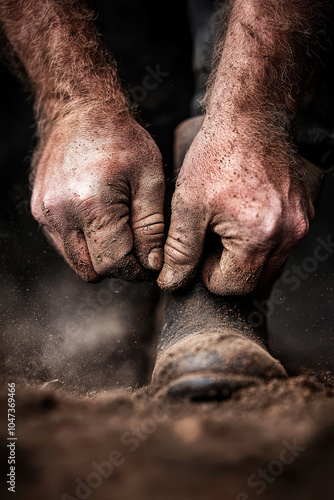 Gritty Determination: A Close-Up of Hands at Work in the Field