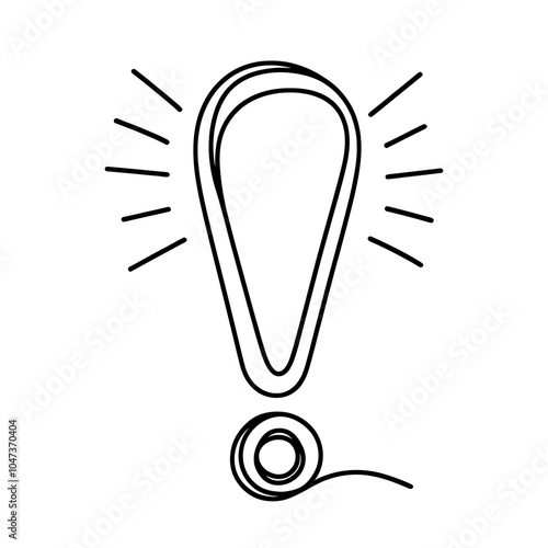 Continuous linear drawing of exclamation mark. Single-line drawing of an exclamation mark. Exclamation mark in one line style. Vector illustration.