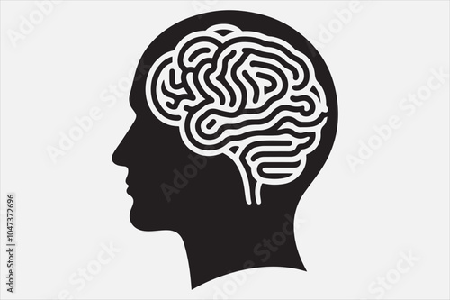 Silhouette of a human head brain  outlined