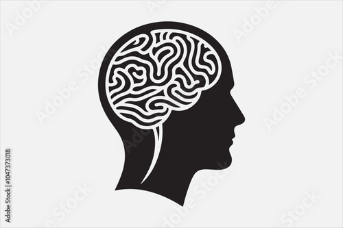 Silhouette of a human head brain  outlined