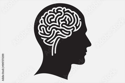 Silhouette of a human head brain  outlined