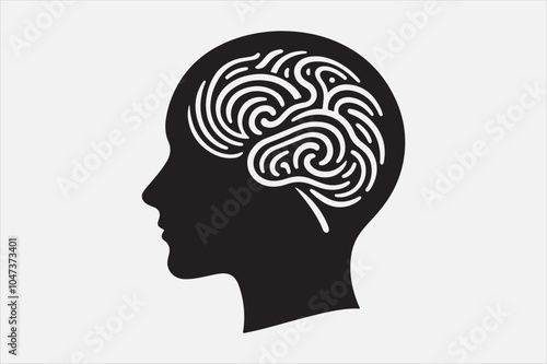 Silhouette of a human head brain  outlined