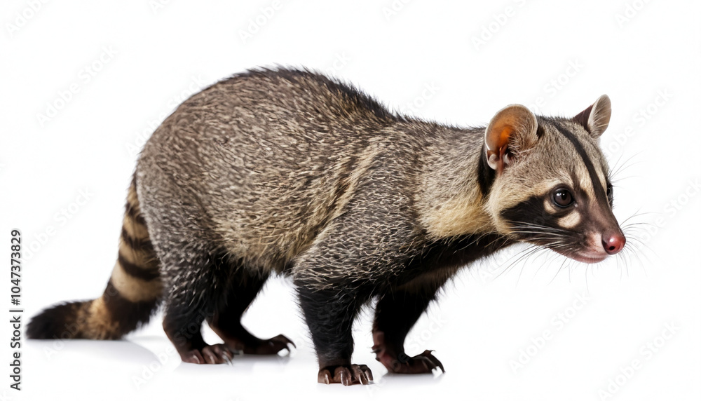 Fototapeta premium Banded Palm Civet on white background isolated