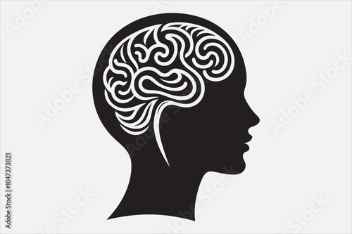 Silhouette of a human head brain  outlined