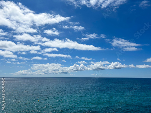 Beautiful view of the sea and sky with clouds on a summer day. Spain.