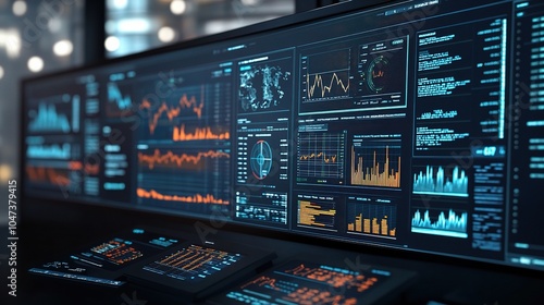 High-Tech Data Dashboard with Analytical Graphs and Charts