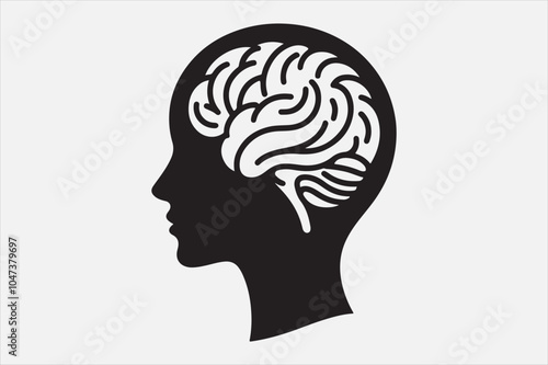 Silhouette of a human head brain  outlined