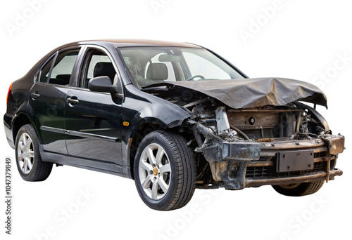 damaged black car accident vehicle isolated on a w (4) png