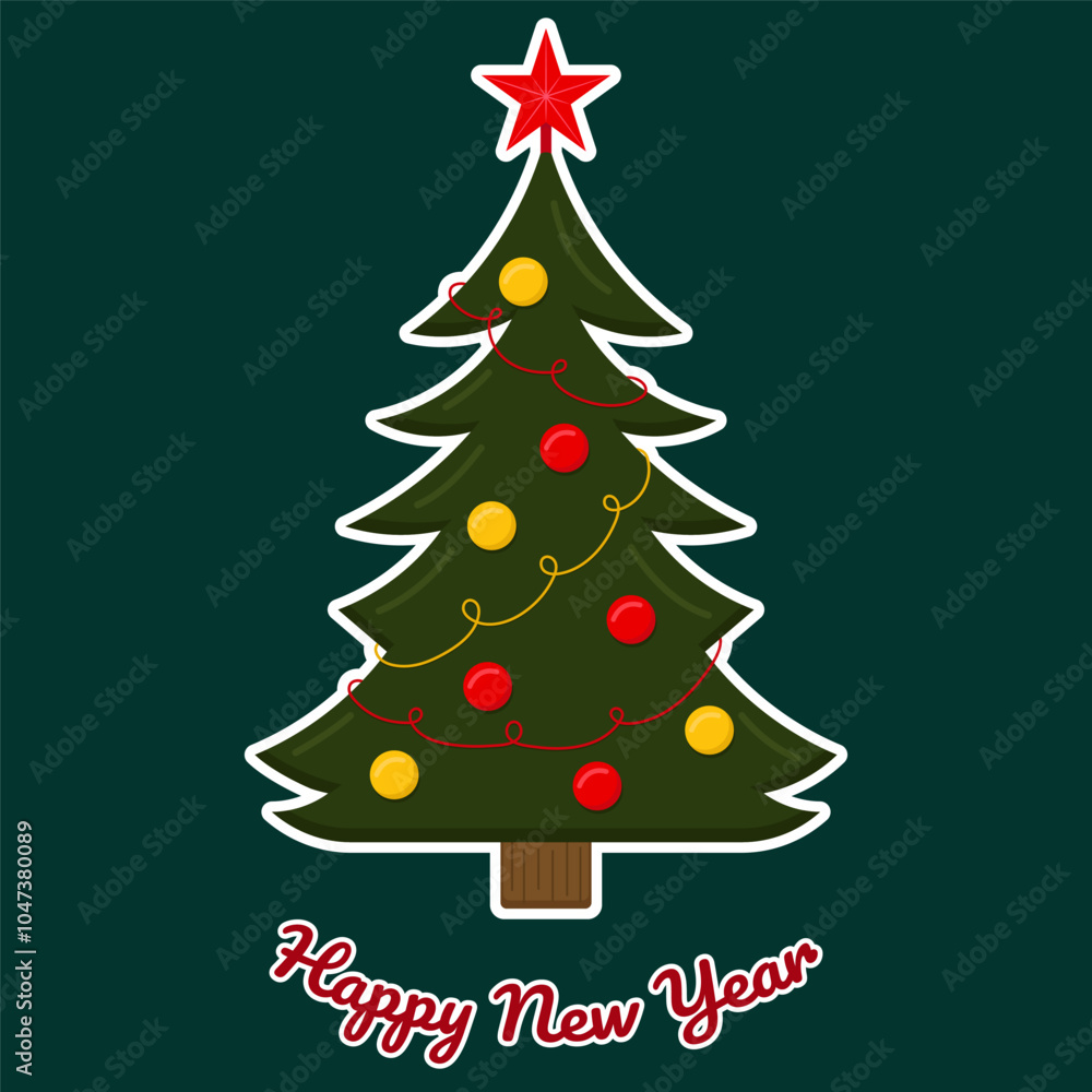 New Year sticker of a Christmas tree. Vector illustration. New Year sticker of a Christmas tree. Vector illustration.