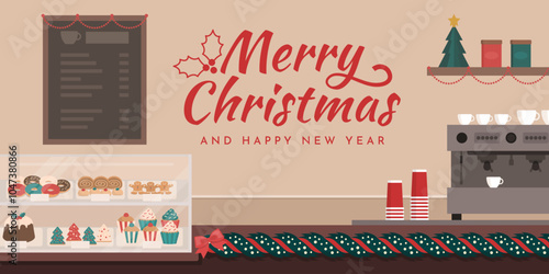 Cafe interior with Christmas decorations