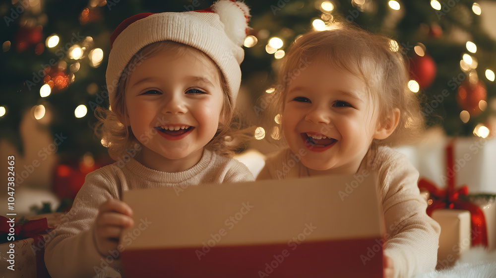 Happy Children in Pyjamas Opening Presents: A Joyful Moment Celebrating Special Occasions and Family Togetherness Happy Children in Pyjamas Opening Presents: A Joyful Moment Celebrating Special Occasions and Family Togetherness