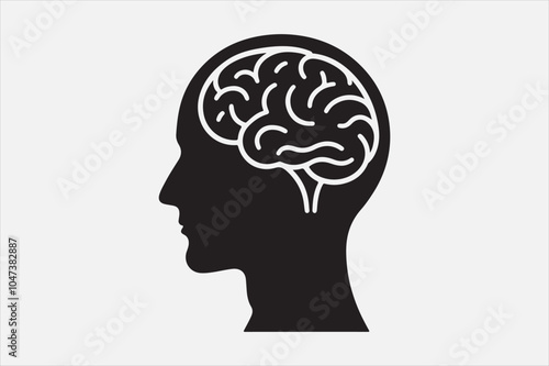 Silhouette of a human head brain  outlined