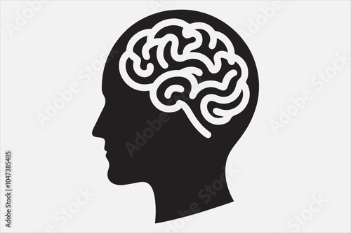 Silhouette of a human head brain  outlined