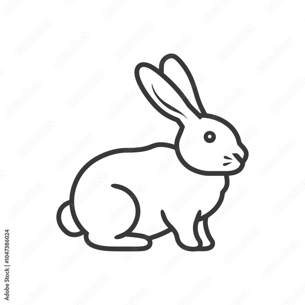 Line Drawing of a Sitting Rabbit with Long Ears Line Drawing of a Sitting Rabbit with Long Ears