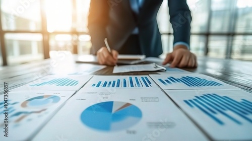 Businessman Analyzing Financial Reports in Office