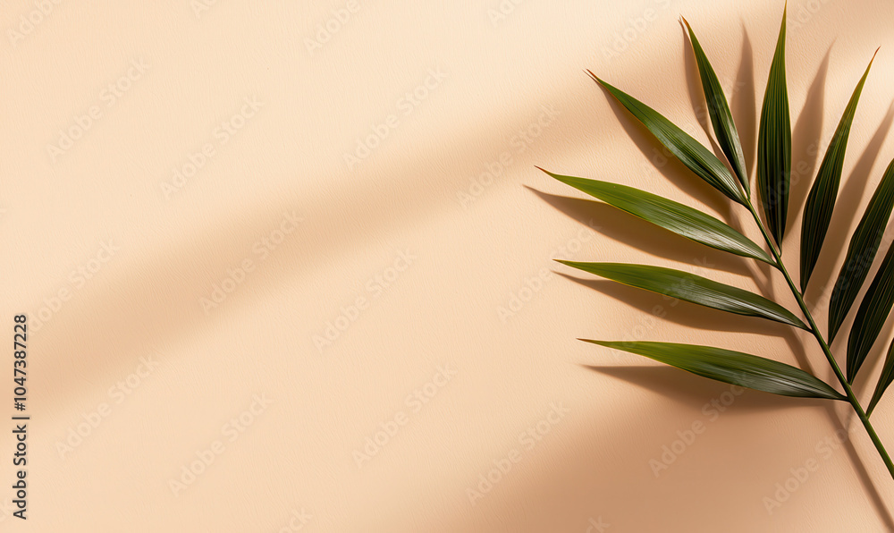 Elegant Minimalist Decor Featuring a Green Palm Leaf on a Neutral Background Elegant Minimalist Decor Featuring a Green Palm Leaf on a Neutral Background