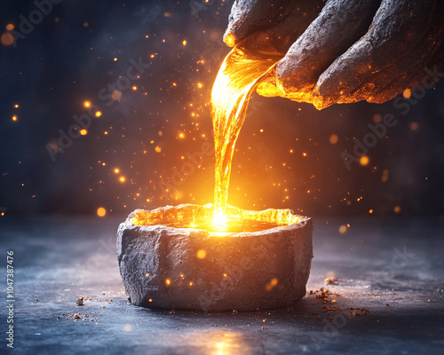 Explore the intricate process of metal casting where molten gold is skillfully poured into a crucible showcasing the beauty of craftsmanship and the mesmerizing glow of heated metal