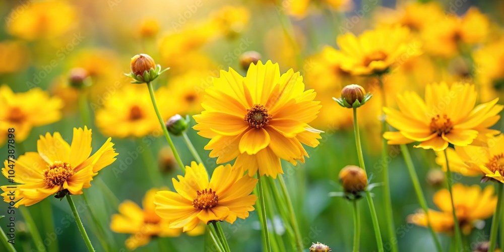 Yellow flowers of the lanceleaf coreopsis in the garden Yellow flowers of the lanceleaf coreopsis in the garden