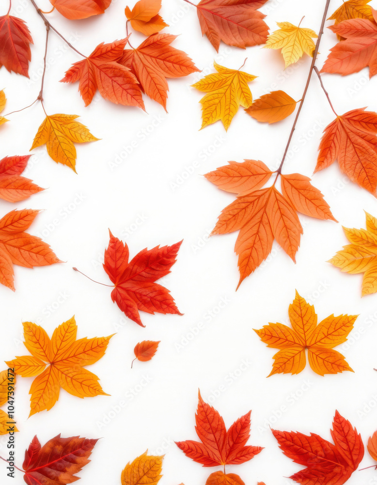 Fototapeta premium artificial autumn foliage made of plastic on a white background